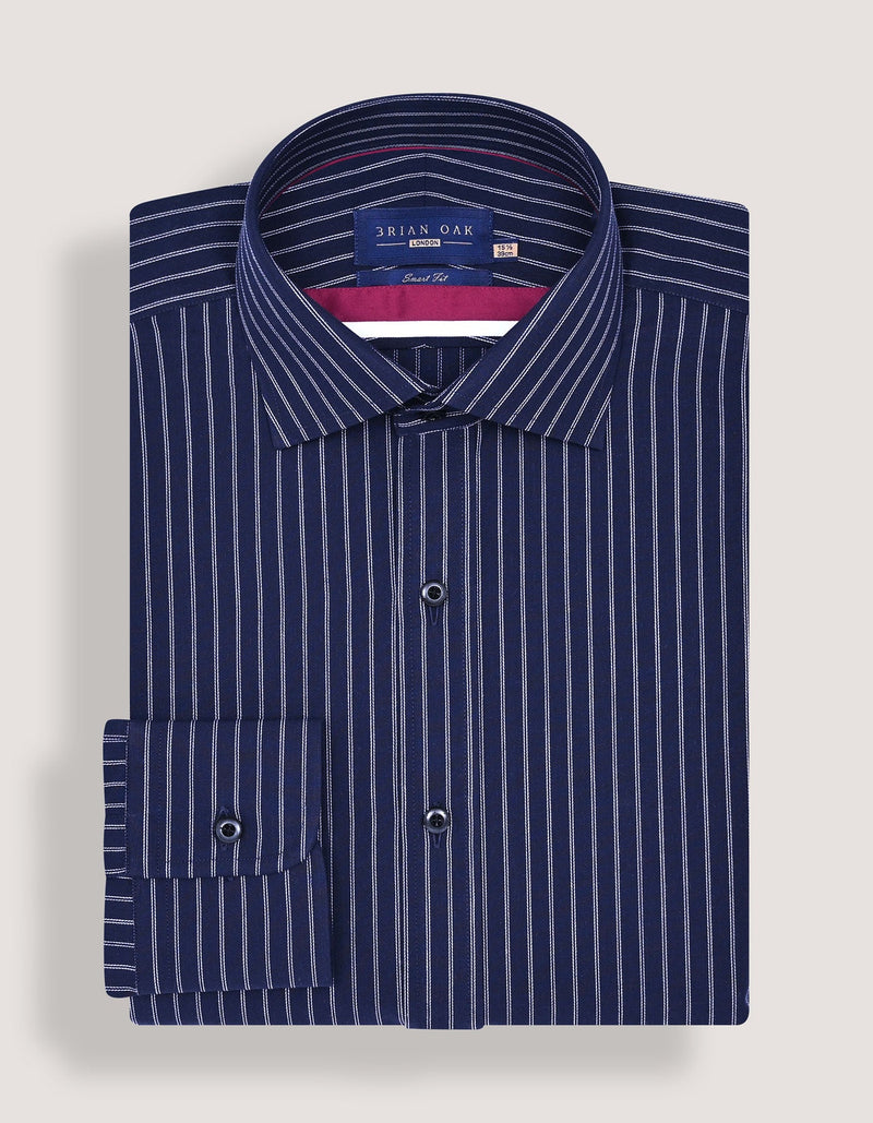 Navy & White Striped Formal Shirt
