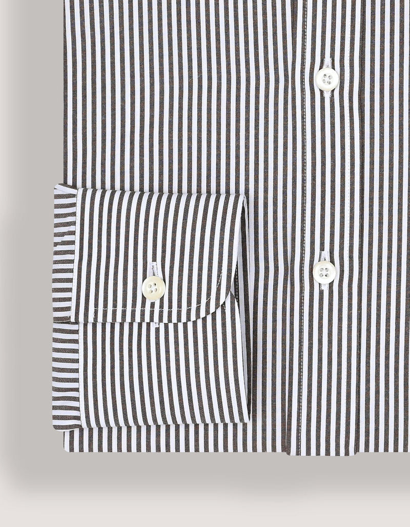 Brown & White Striped Formal Shirt