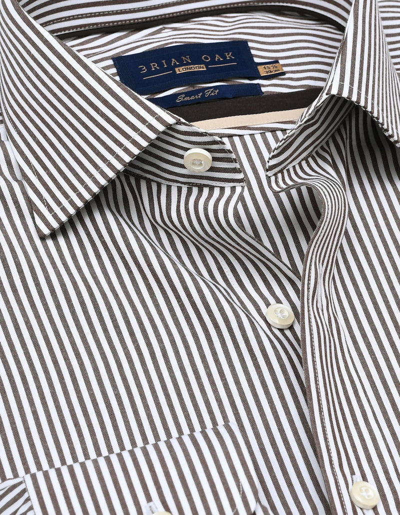 Brown & White Striped Formal Shirt