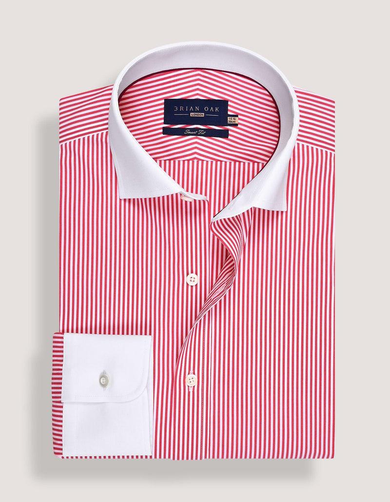 Red Striped Shirt with Contrast Collar