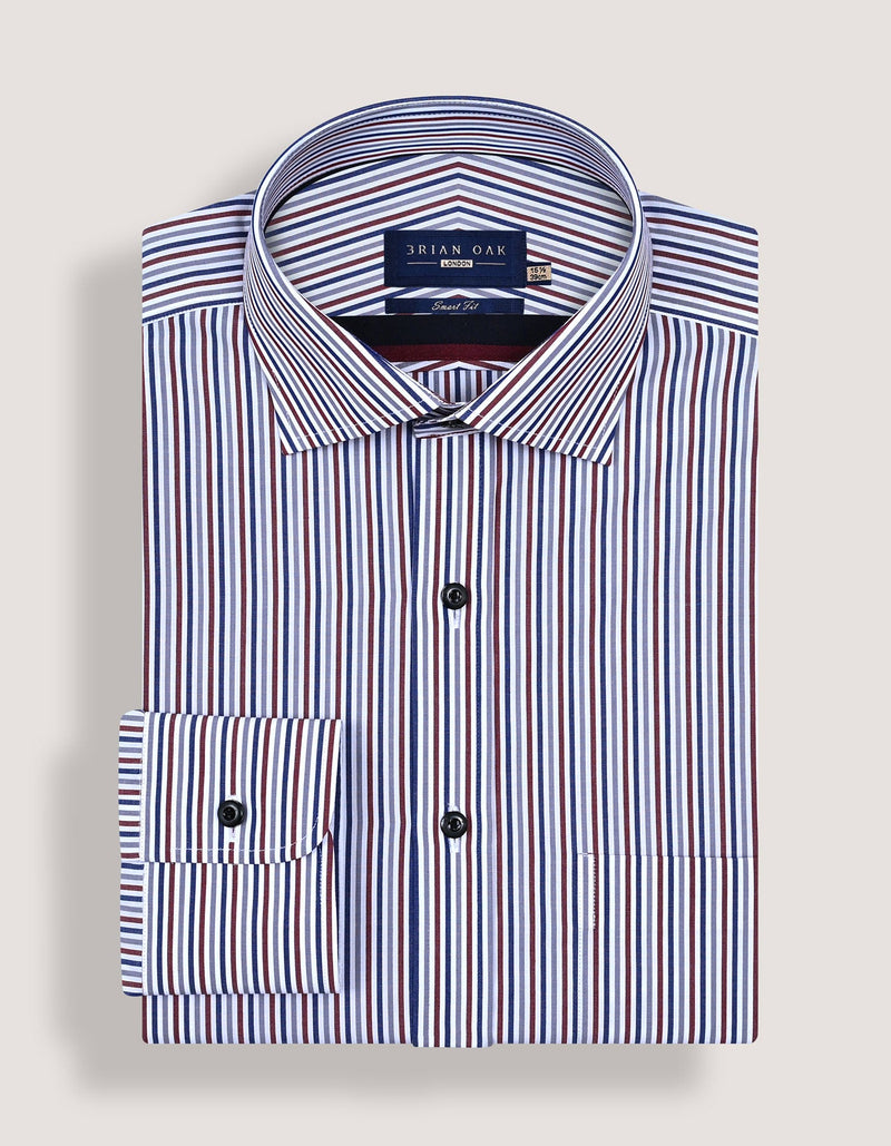 Maroon and White Striped Formal Shirt
