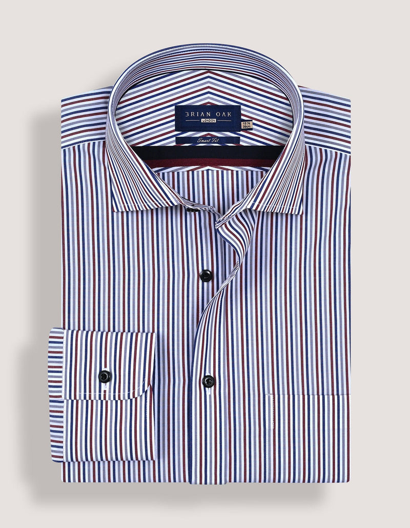 Maroon and White Striped Formal Shirt
