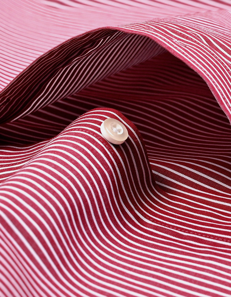 Maroon Stripe Cotton Shirt with Contrast Collar