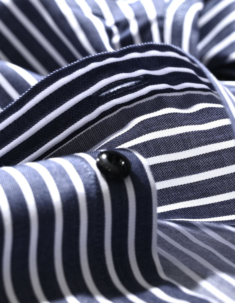 Navy Striped Cotton Dress Shirt