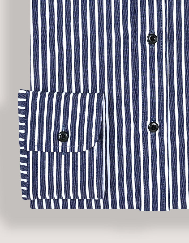 Navy Striped Cotton Dress Shirt