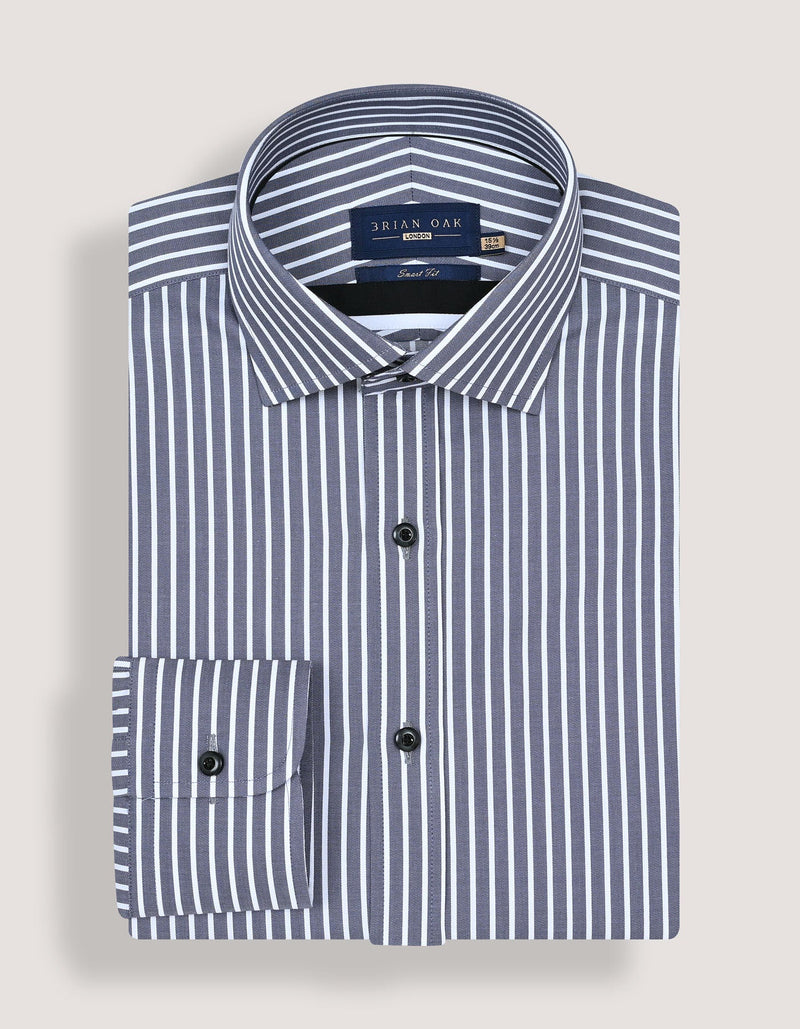 Men's Grey and White Striped Cotton Shirt