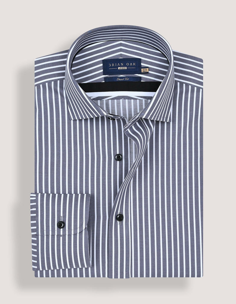 Men's Grey and White Striped Cotton Shirt