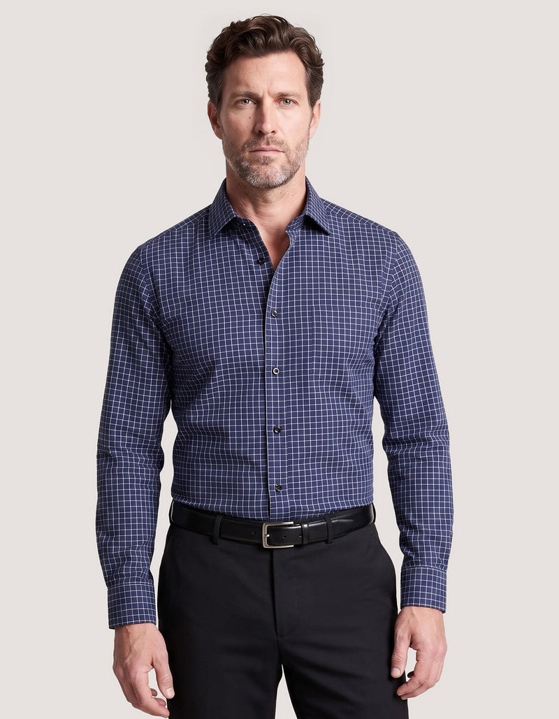 Smart Fit Navy Cotton Check Shirt