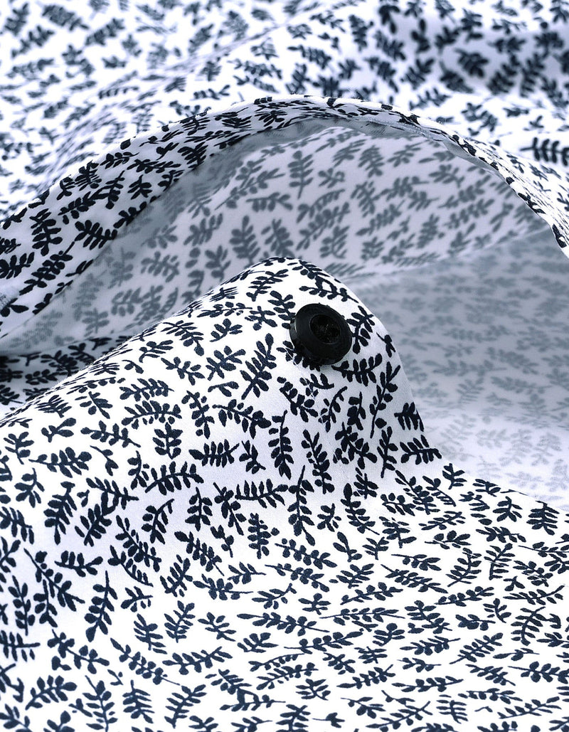 White Formal Shirt with Monochrome Leaf Print
