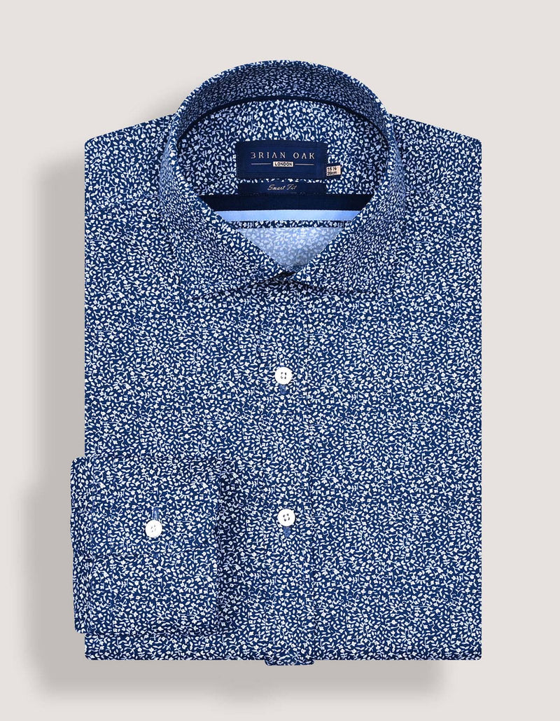 Modern Fit Navy Printed Dress Shirt