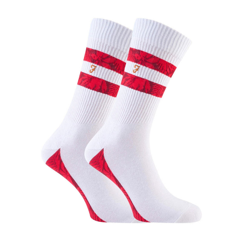 2 Pack Mens Classic Cotton Ribbed White Sports Socks with Stripes
