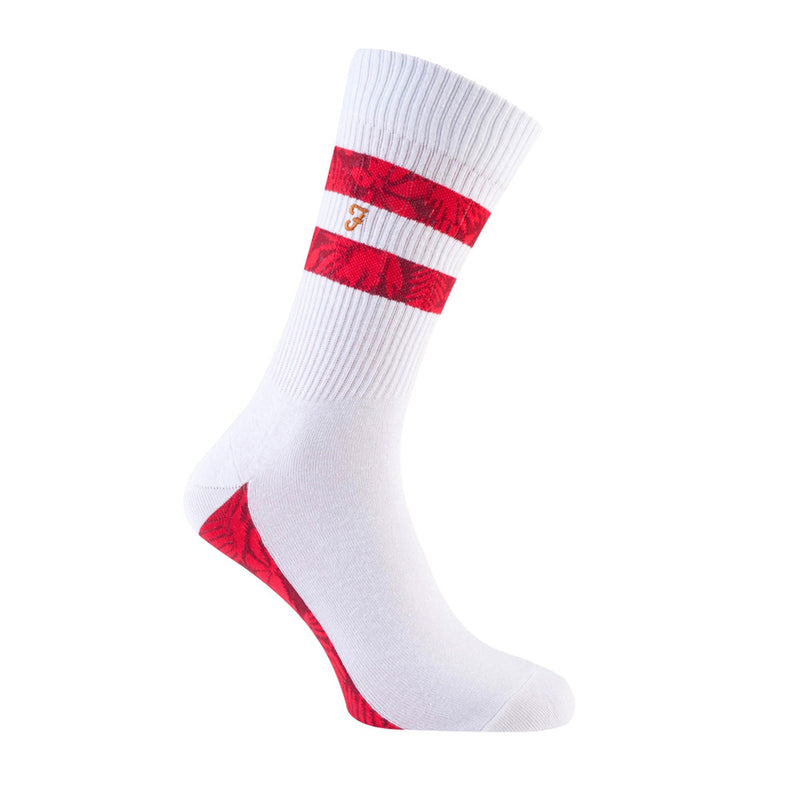 2 Pack Mens Classic Cotton Ribbed White Sports Socks with Stripes