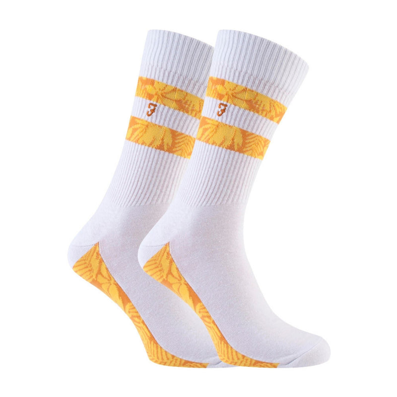 2 Pack Mens Classic Cotton Ribbed White Sports Socks with Stripes