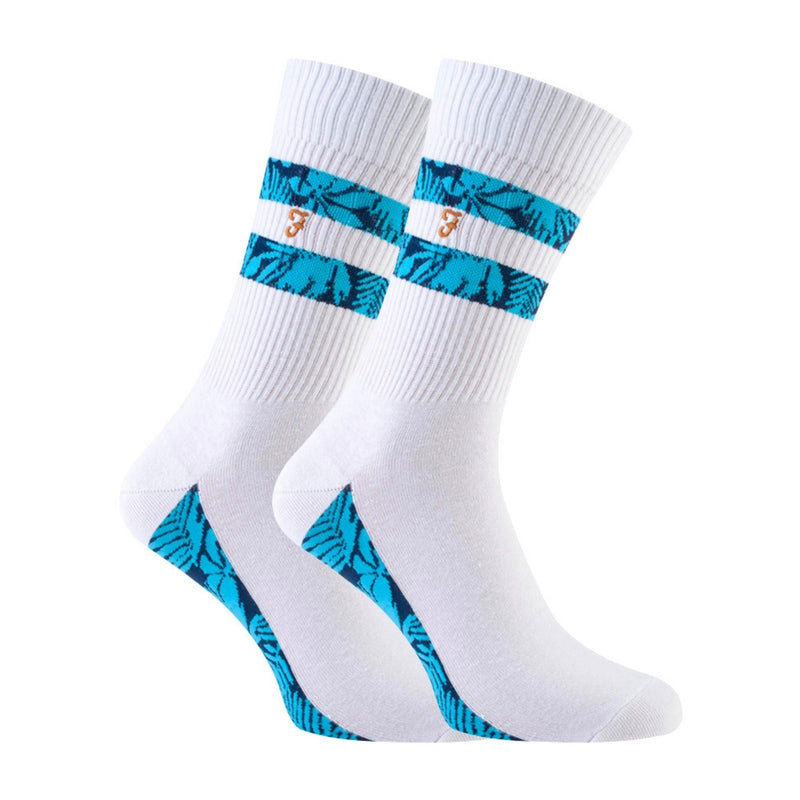 2 Pack Mens Classic Cotton Ribbed White Sports Socks with Stripes