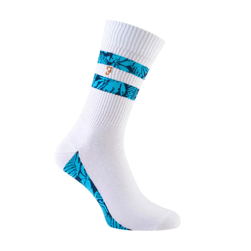 2 Pack Mens Classic Cotton Ribbed White Sports Socks with Stripes