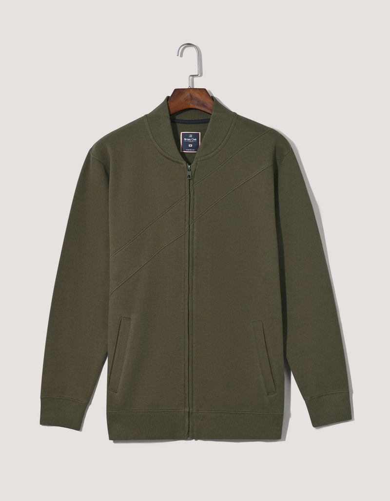 Olive Textured Full Zip Fleece