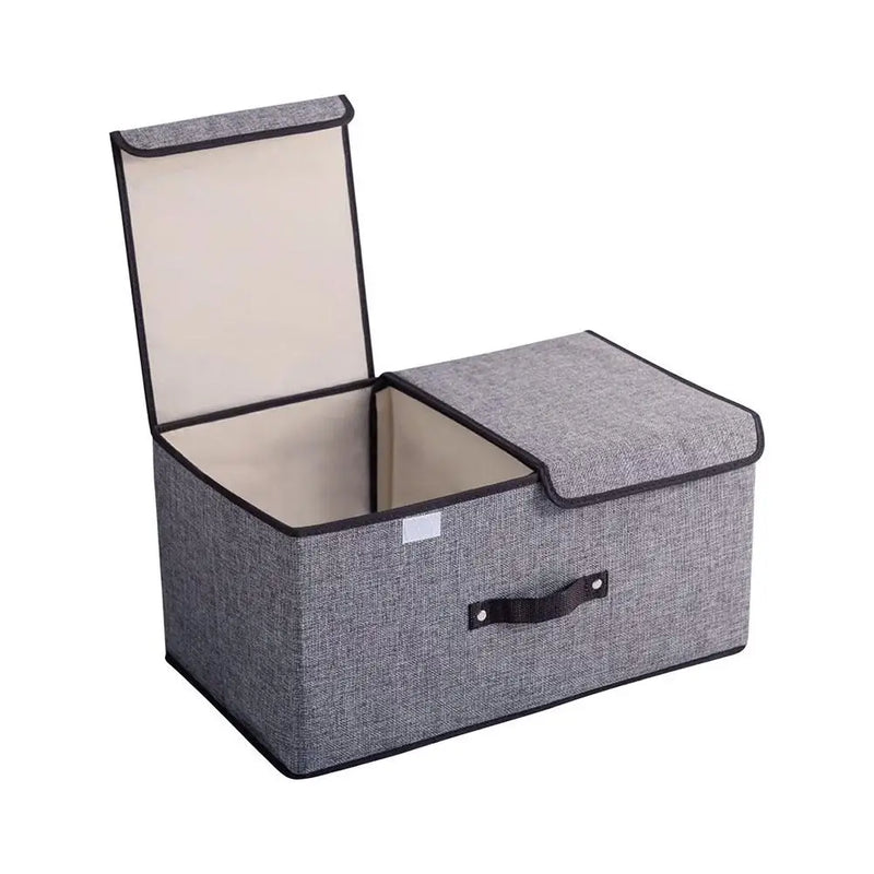 Fabric Foldable Storage Box with Double Lid – Large Covered Home Organiser Boxes