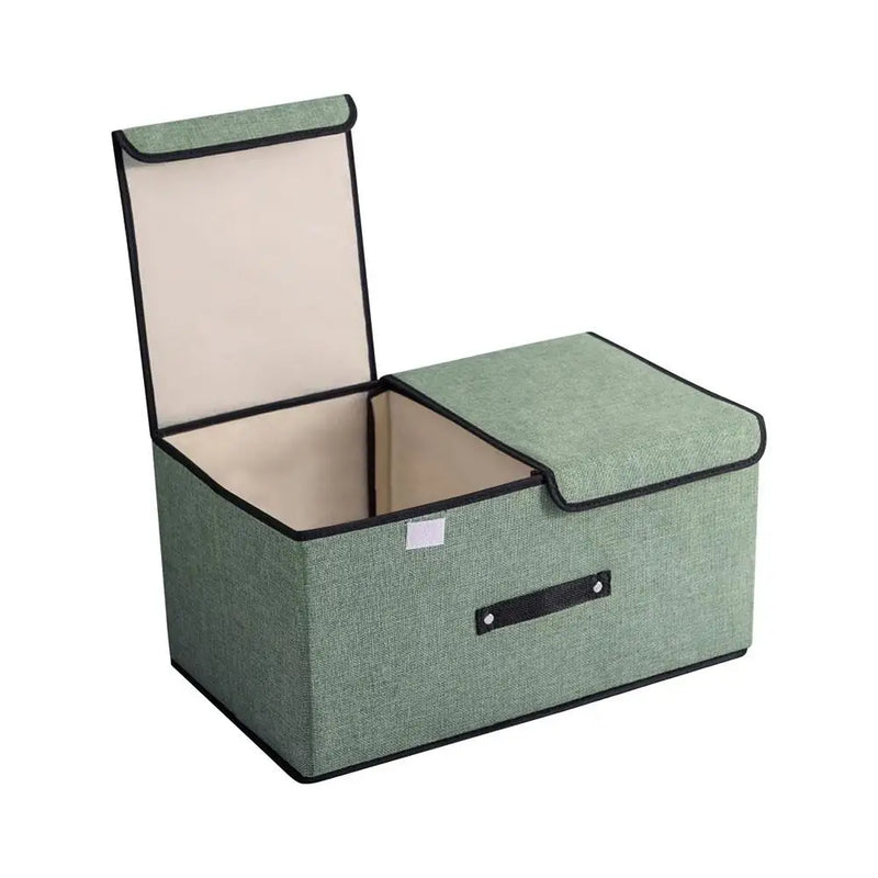 Fabric Foldable Storage Box with Double Lid – Large Covered Home Organiser Boxes
