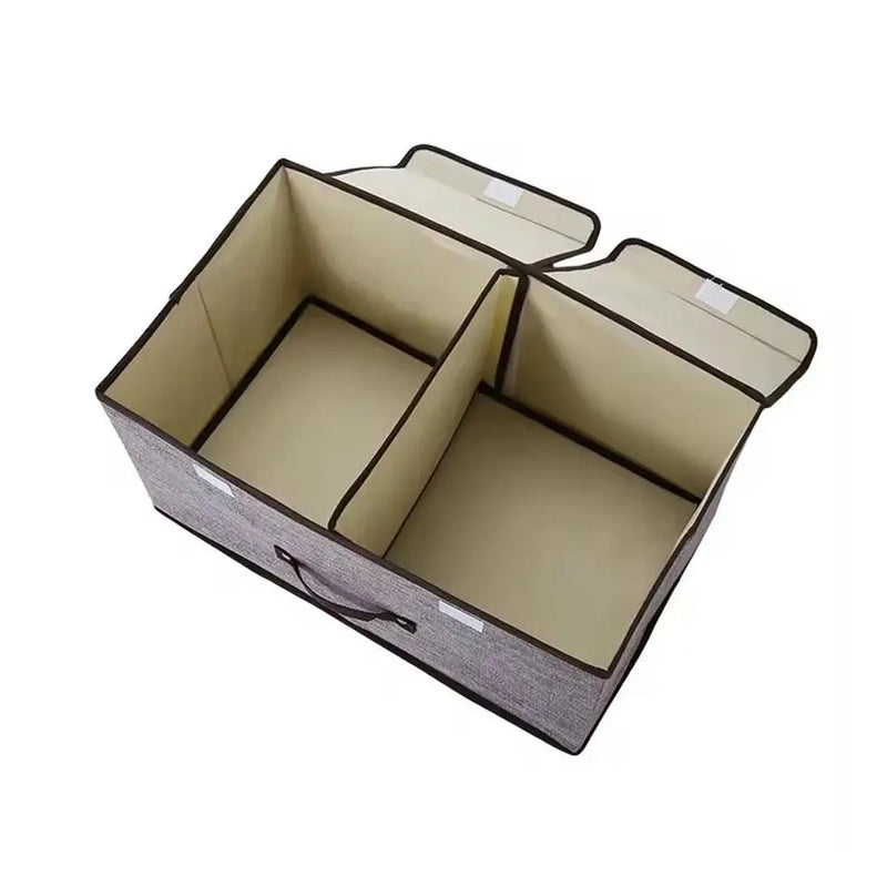 Fabric Foldable Storage Box with Double Lid – Large Covered Home Organiser Boxes