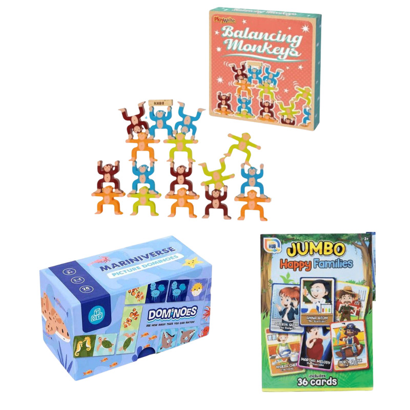 Family Fun Games Set | Wild Wonders | Marine Dominoes | Jumbo Happy Families Card Game