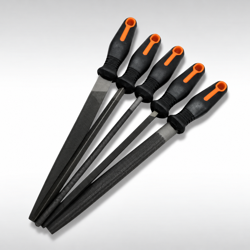 5pc File Set 8" Soft Grip Engineer Metal Half Round Flat Triangular Square Kit