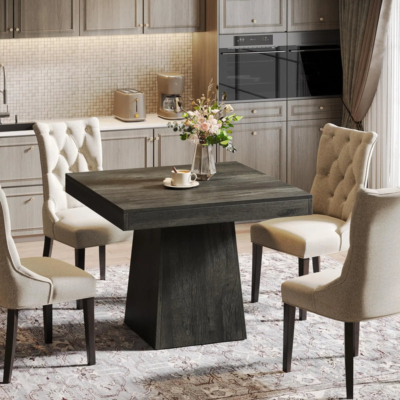 Square Farmhouse Wood Dining Table for 4 Wooden Kitchen Dinner Table Pedestal Base