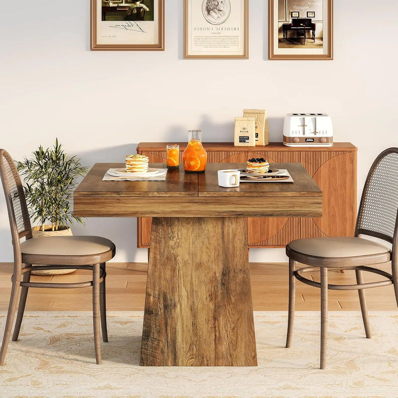 Square Farmhouse Wood Dining Table for 4 Wooden Kitchen Dinner Table Pedestal Base