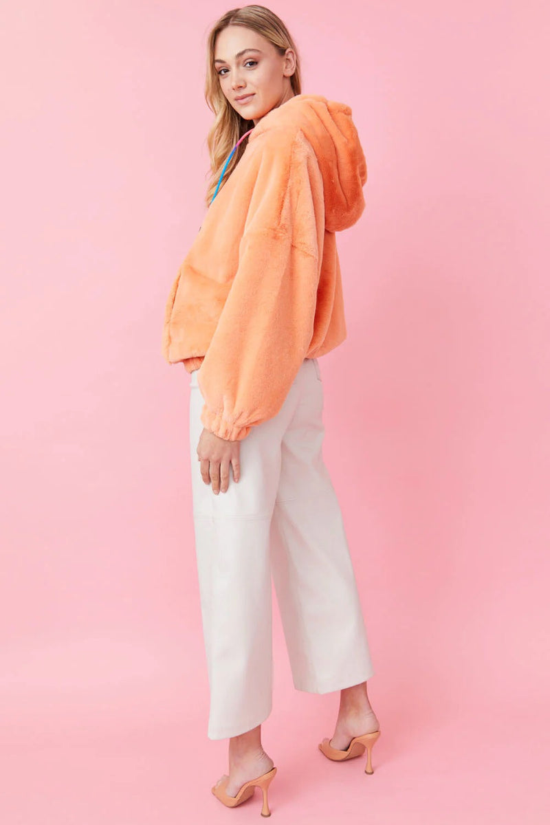 Faux Fur Oversized Orange Hoodie