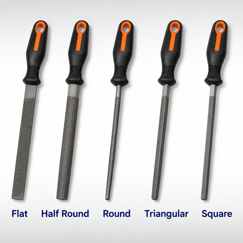 5pc File Set 8" Soft Grip Engineer Metal Half Round Flat Triangular Square Kit