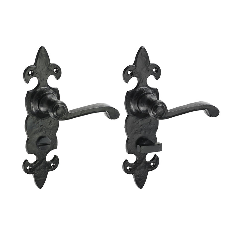 Fleur De Lys Ornate Thumb Turn Bathroom Door Handle – Antique Black - 195 × 55