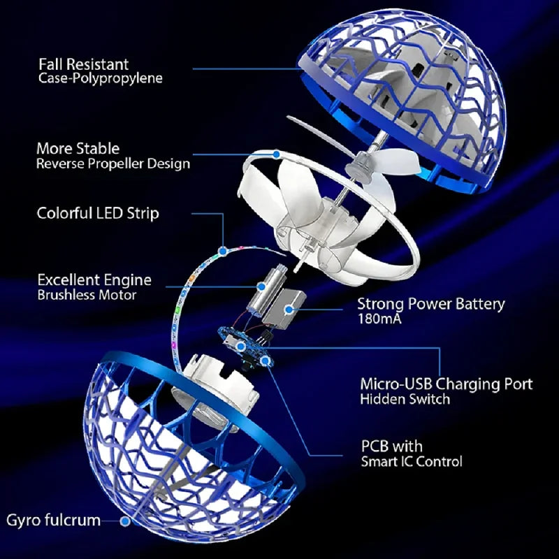 Flying Boomerang Ball Drone - Magic LED Hover Orb Spinner Toy for Kids & Family, Flying Ball with Lights