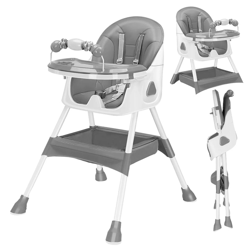 Foldable Baby High Chair - 6+ Months, Anti-Slip & Toy Rack, Easy Clean
