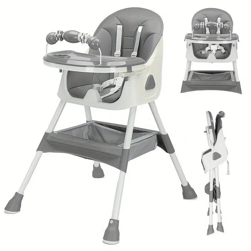 Foldable Baby High Chair - 6+ Months, Anti-Slip & Toy Rack, Easy Clean