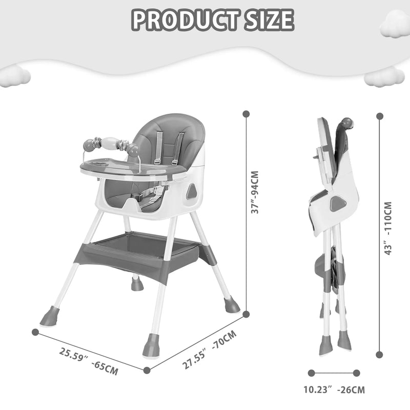 Foldable Baby High Chair - 6+ Months, Anti-Slip & Toy Rack, Easy Clean
