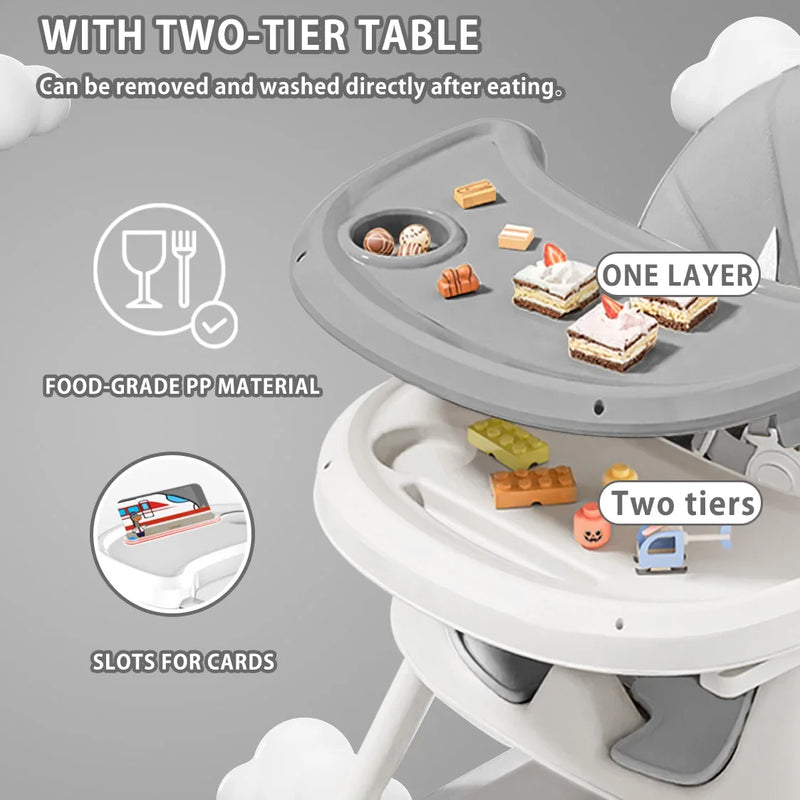 Foldable Baby High Chair - 6+ Months, Anti-Slip & Toy Rack, Easy Clean