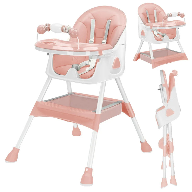Foldable Baby High Chair - 6+ Months, Anti-Slip & Toy Rack, Easy Clean