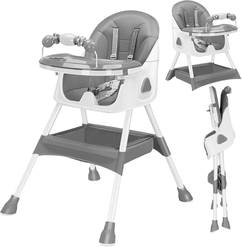 Foldable Baby High Chair - 6+ Months, Anti-Slip & Toy Rack, Easy Clean
