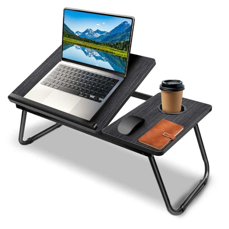Foldable Laptop Bed Table Desk with Cup Holder & Device Stand Black Portable