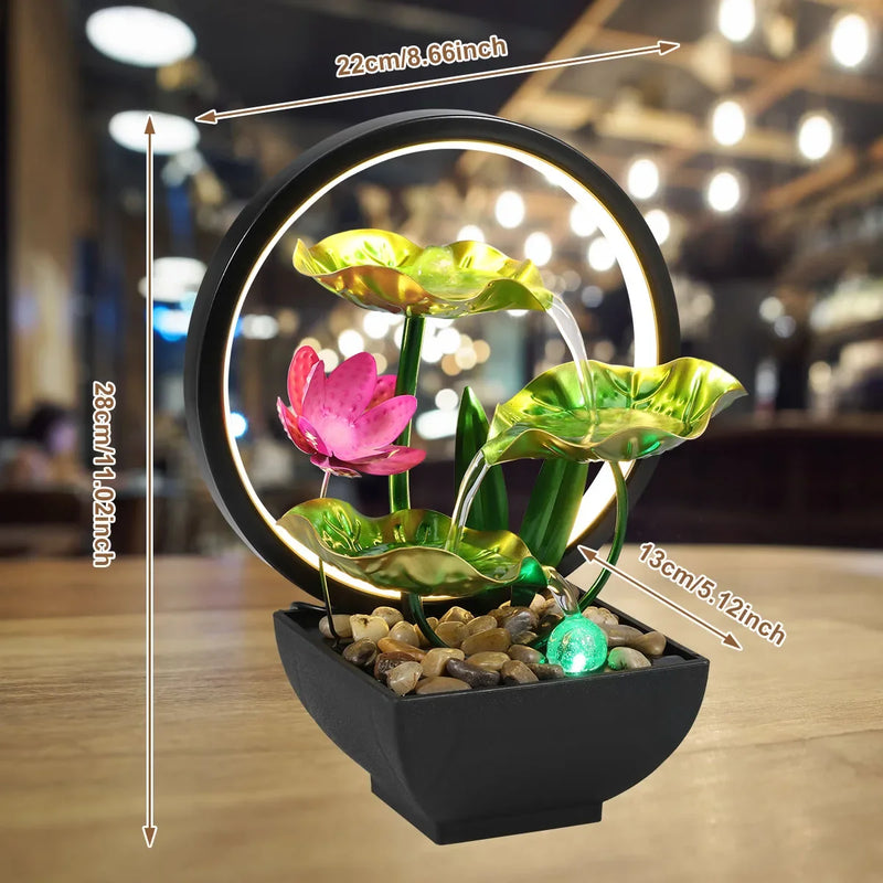 Fountain Ornament with LED Ring Light - USB Powered Natural Rock Desktop Waterfall for Home & Office Relaxation