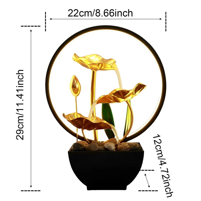 Fountain Ornament with LED Ring Light - USB Powered Natural Rock Desktop Waterfall for Home & Office Relaxation