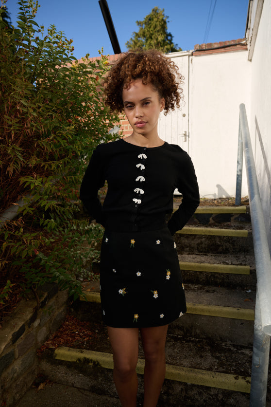 Ives Bow Trimmed Cardigan - Black