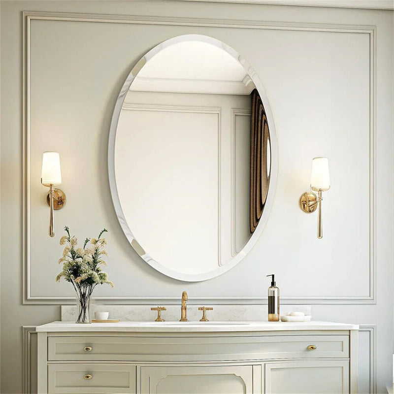 Frameless Oval Wall Mirror HD Bevelled Silver Edge Vanity Mirror Bathroom Large