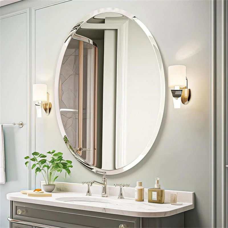 Frameless Oval Wall Mirror HD Bevelled Silver Edge Vanity Mirror Bathroom Large