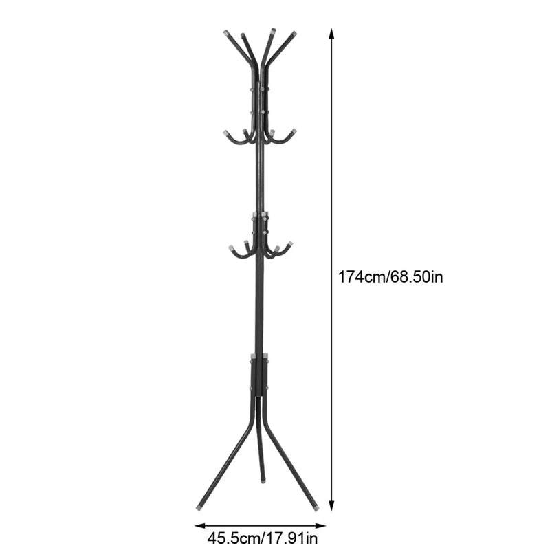 Freestanding Metal Coat Stand Clothes Hat Holder with Multi Hooks Home Hallway