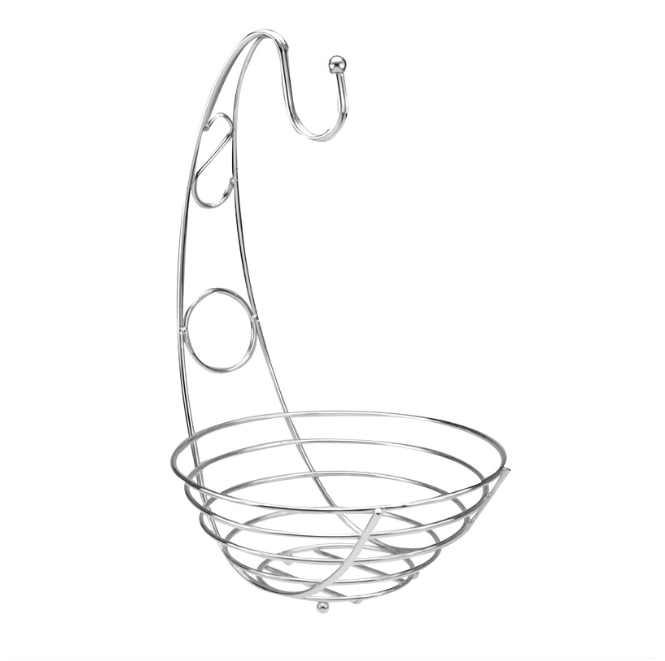 Chrome Fruit Basket with Banana Hanger Kitchen Counter Stand