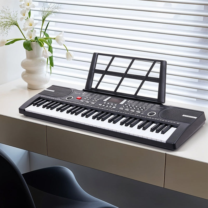 61 Keys Electronic Keyboard Piano Full Size Digital Music Set Microphone Stand Black