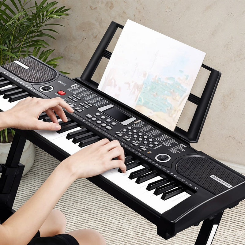61 Keys Electronic Keyboard Piano Full Size Digital Music Set Microphone Stand Black