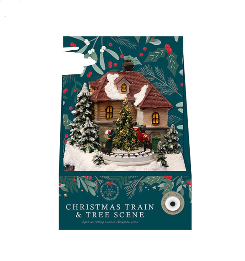 Light up rotating musical Christmas train & tree scene
