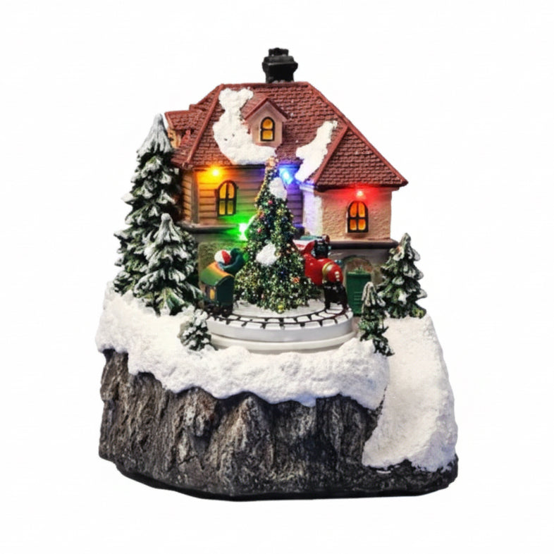 Light up rotating musical Christmas train & tree scene