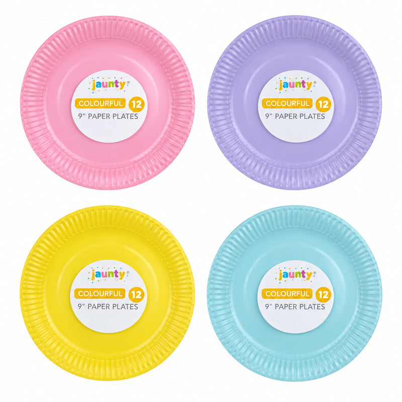 Jaunty 9” colourful paper plates 12 pack
